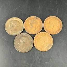 Lot Of 5 United Kingdom 1 Pennies 1917, 1918, 1920, 1921, 1938