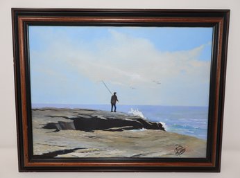Original 2001 'Lost Bait On The Rocks' Canvas Painting - Signed