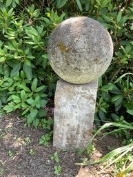 Antique Cast Cement Orb Sphere Ball On Pedestal Garden Decoration