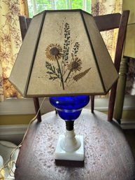 Cobalt Blue And Milk Glass Base Lamp