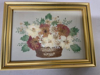 Vintage Framed Pressed Real Flowers Formed In A Bouquet