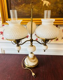 Milk Glass Hobnail Double Globe Lamp - Vintage