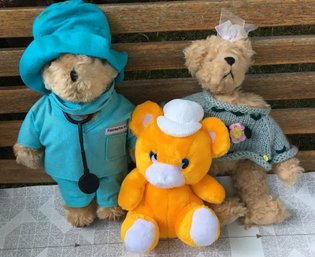 3 Little Plush Bears! Paddington MD Doctor Bear, Dan Brechner & Ganz
