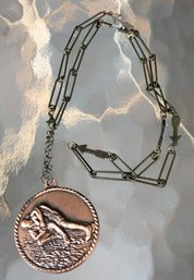 Vintage Wrestling Tournament Champion Medal On Unique Antiqued Brass Arrow Large Link Chain