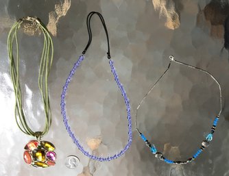 Lot Of 3 Vintage Necklaces Including Lia Sophia Style Pendant Brass-tone Metal W/ Faceted Rhinestones Silver