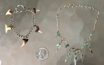 Vintage Fossilized Shark Tooth Bracelet & Sterling Silver W/ Wrapped Crystal Spear (Star Wars)