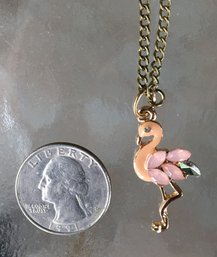 MCM Mid Century Pink Flamingo Rhinestone Pendant Necklace W/ Unchecked Gold Chain