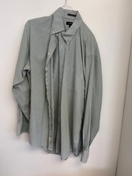 Lands End Green And White Striped Men's Button Up Shirt