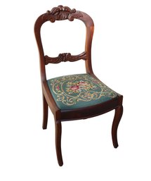 Victorian-Style Mahogany Side Chair With Needlepoint Slip Seat