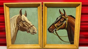 Original Oil Paintings Of Horses - Framed - 14.5 X 18.5 - Set/2 Ref: LM