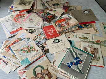 Large Lot Of Various 1940s Vintage Used Greeting Cards Christmas Mothers Day Easter Valentines Day
