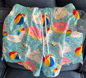 New Medium 6 Pool Floats Print Swim Trunks
