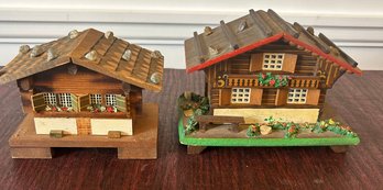 Swiss Chalet Cabin Music Boxes - Vintage Pair