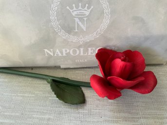 Vintage Napoleon Italy Porcelain Authentic Capodimonte Single Red Rose Stored In Box