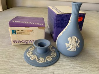 Vintage Wedgwood Jasper Seasons Bud Vase And Single Candlestick Banquet Stored In Boxes