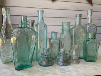 12 Vintage Various Amber Glass Bottles Some Dug Condition