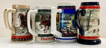 Four Budweiser Clydesdale Steins
