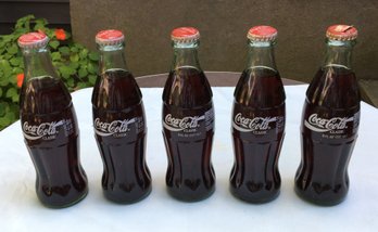 5 Original Unopened Lt. Green Thick Glass Bottles Of Coca-Cola Classic - Coke Soda