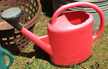 1970s Vintage Red Plastic Watering Can With Detachable Hose End Sprinkler Head