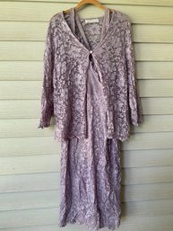 Alison Woods Lavender Lace Dress With Matching Jacket Soft Crinkled Floral Womans Size L