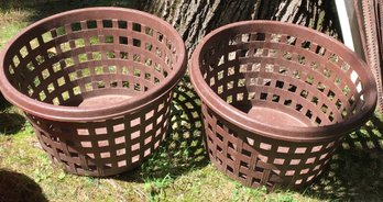 Lot Of 2 - 1980s Vintage Sturdy Brown Plastic Vinyl Weave-look Harvest Baskets