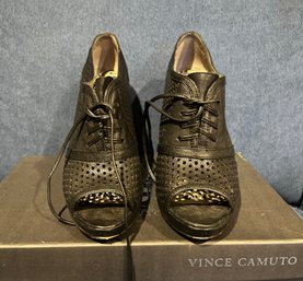 Vince Camuto Black Leather Shoe Bootie High Heel Size 8