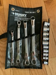 4 Piece Double Box Wrench Set And Various Sockets By Husky Tools