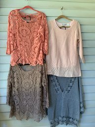 4 Vintage Woman Layering Knitted Blouses With Under Shirts Size L Various Colors