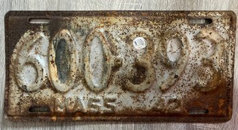 Vintage 1957 MASS License Plate 600-393