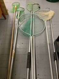 Lot Of 5 Various Fishing Pole Nets And 2 Sea Fishing Hooks