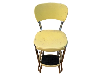Vintage Yellow And Chrime Costco Stylaire Retro Kitchen Step Stool Chair Featuring A Pull-out Swing Under Step