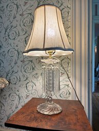 Vintage Crystal Table Lamp Featuring Hanging Prisms And Elegant Twisted Column