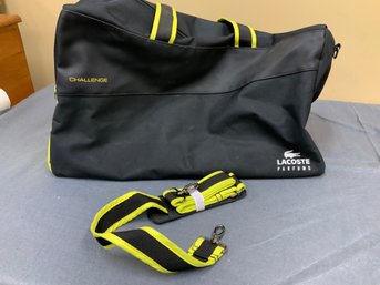 Black Lacroste Parfums Challenge Duffel Bag With Iconic Crocodile Logo With Yellow Stripes