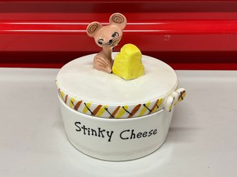 Vintage MCM Mid-Century Holt Howard 4.25' Round Ceramic Mouse Stinky Cheese Jar W/Lid Ref: LM