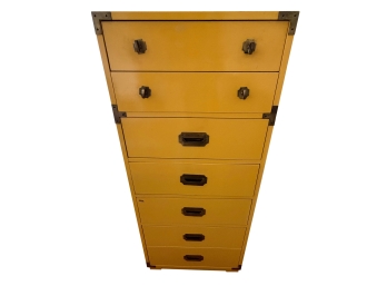 Vintage Mid-century Yellow Colormates Campaign Tallboy Dreser By Morris Of California Featuring  Recessed