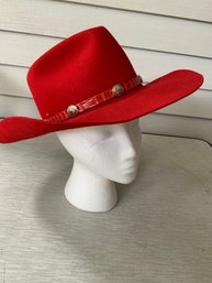 Vintage Vibrant Red Felt Cowboy Hat With Silver Tone Concho Band The Roundup Size 6 7/8s