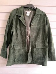 Vintage Green Suede Leather Woman L Jessica Holbrook Coat Button Front Jacket