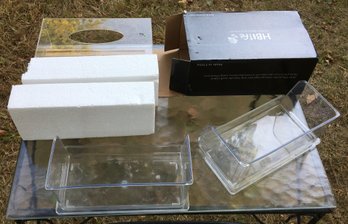 Vintage HBlife Clear Acrylic Lucite Tissue Holder & 2 Acrylic Desk Organizers