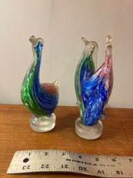 Two Murano Glass Paperweights Duck , And Penguin