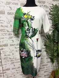 Ricky Freedman / Terri Jon Stretch Knit White & Floral Dress - Size 8