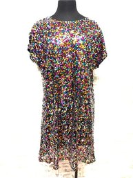 Femi Semi Black Cocktail Dress Fully Embellished W/ Multicolor Sequins - Size XL