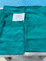11 Green Cloth 100% Cotton Napkins 18 X 18