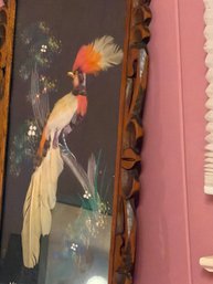 Vintage Mid-century Mexican Feathercraft Bird Picture Faturing Real Vibrantly Colored Bird Feathers And Hand