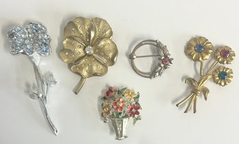 Rhinestone Floral Brooches