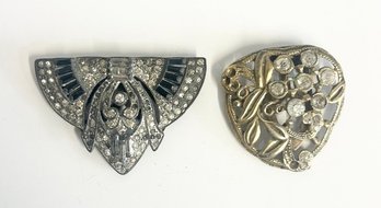 2 Art Deco Rhinestone Dress Clips