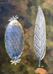 MCM Japan Silverplate Pineapple Dish & Aluminum Tibetan Leaf Incense Dish
