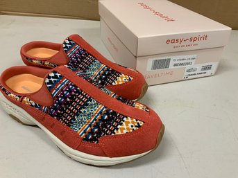 Woman Size 8 Easy Spirit Slip In Cloth Clogs Travel Time Multi Color Coral Unused In Box