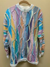 100 Percent Cotton Vintage Woman XL Coogi Australia 3D Textured Pastel Knit Sweater