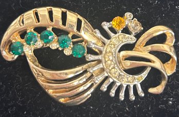 Vintage Swirl Brooch W/ Rhinestone Detailing
