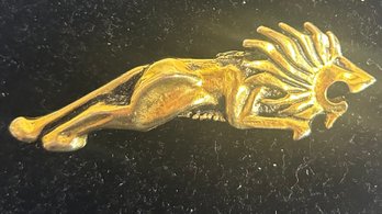 Vintage Gold Tone Stylised Full Body Leaping Lion Brooch Retro